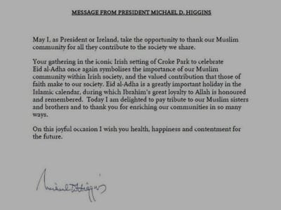 Eid Message from President Higgins - Gallery image