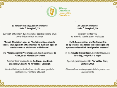 Private dinner with the Ceann Comhairle - Gallery image